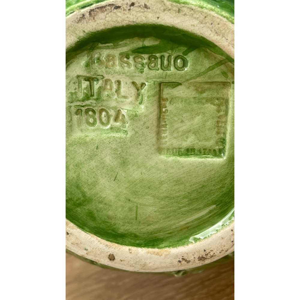 Bassano Italy Ceramic Grape Pitcher Green Purple Embossed Majolica Jug 1804 - Picture 10 of 11